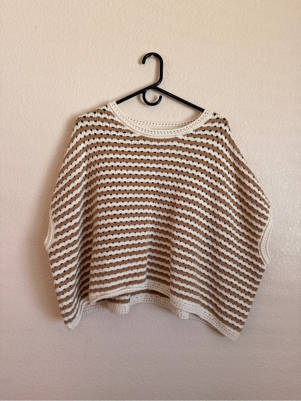 World Market Women’s Striped Crochet Sweater Poncho - Cream & Tan